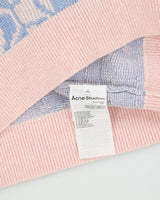 Acne Studios Katch 2 Tone Face Wool Knit Faded Pink Melange/Light Blue Crewneck Jumper - S