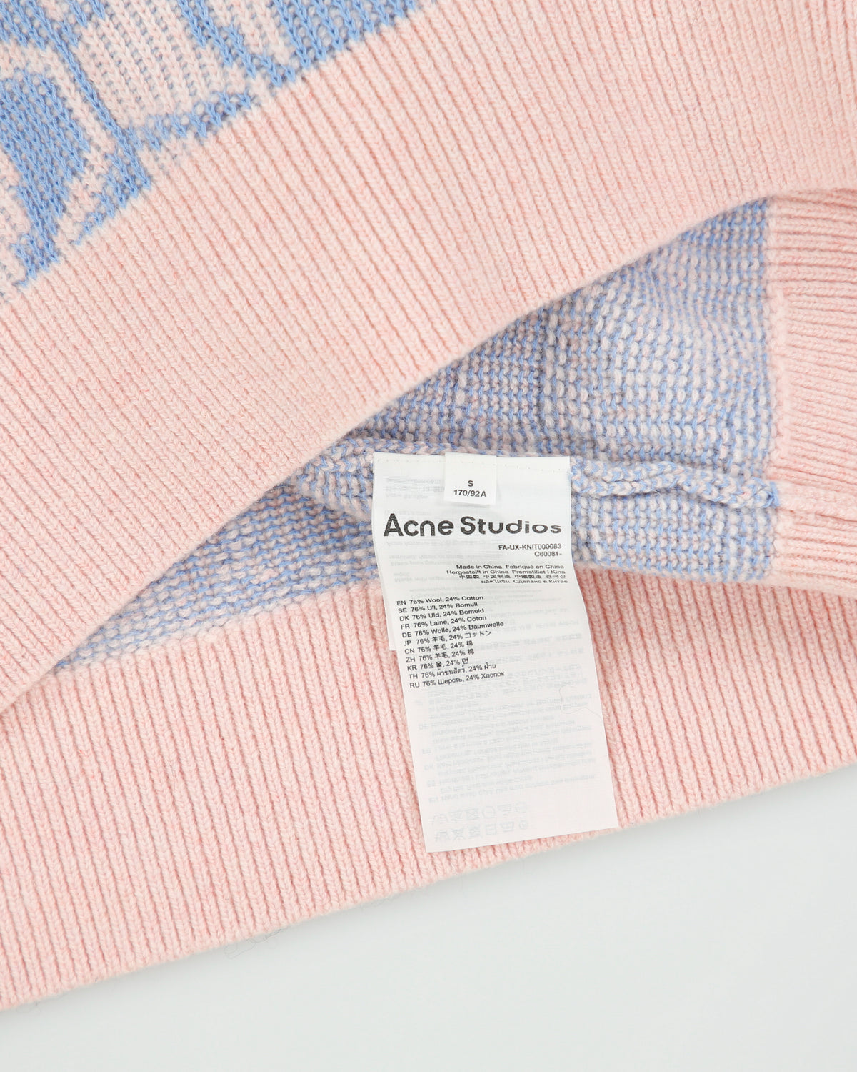 Acne Studios Katch 2 Tone Face Wool Knit Faded Pink Melange/Light Blue Crewneck Jumper - S