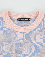 Acne Studios Katch 2 Tone Face Wool Knit Faded Pink Melange/Light Blue Crewneck Jumper - S