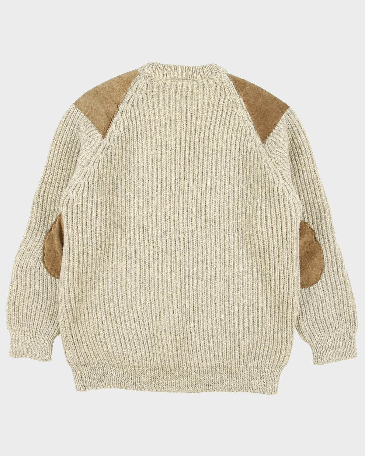 Vintage 1990s Mascot Wool Knit Suede Patch Made In England Chunky Crewneck Jumper - XXL