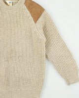 Vintage 1990s Mascot Wool Knit Suede Patch Made In England Chunky Crewneck Jumper - XXL