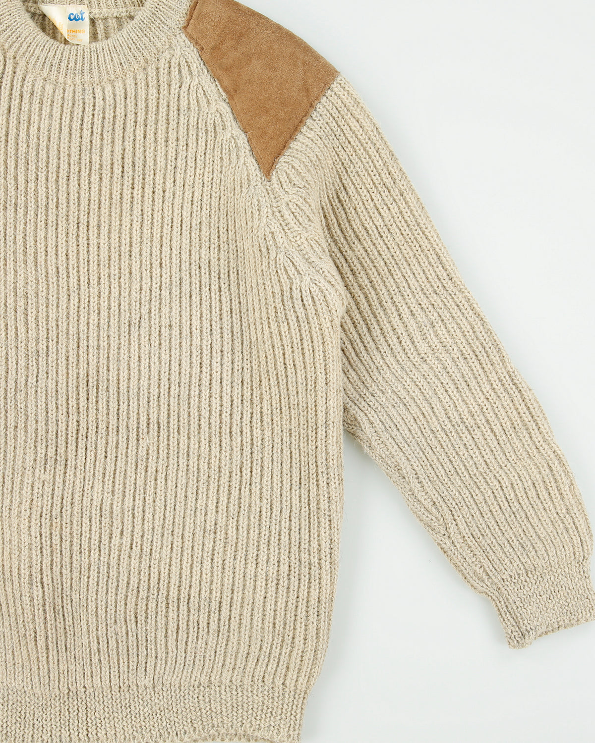 Vintage 1990s Mascot Wool Knit Suede Patch Made In England Chunky Crewneck Jumper - XXL