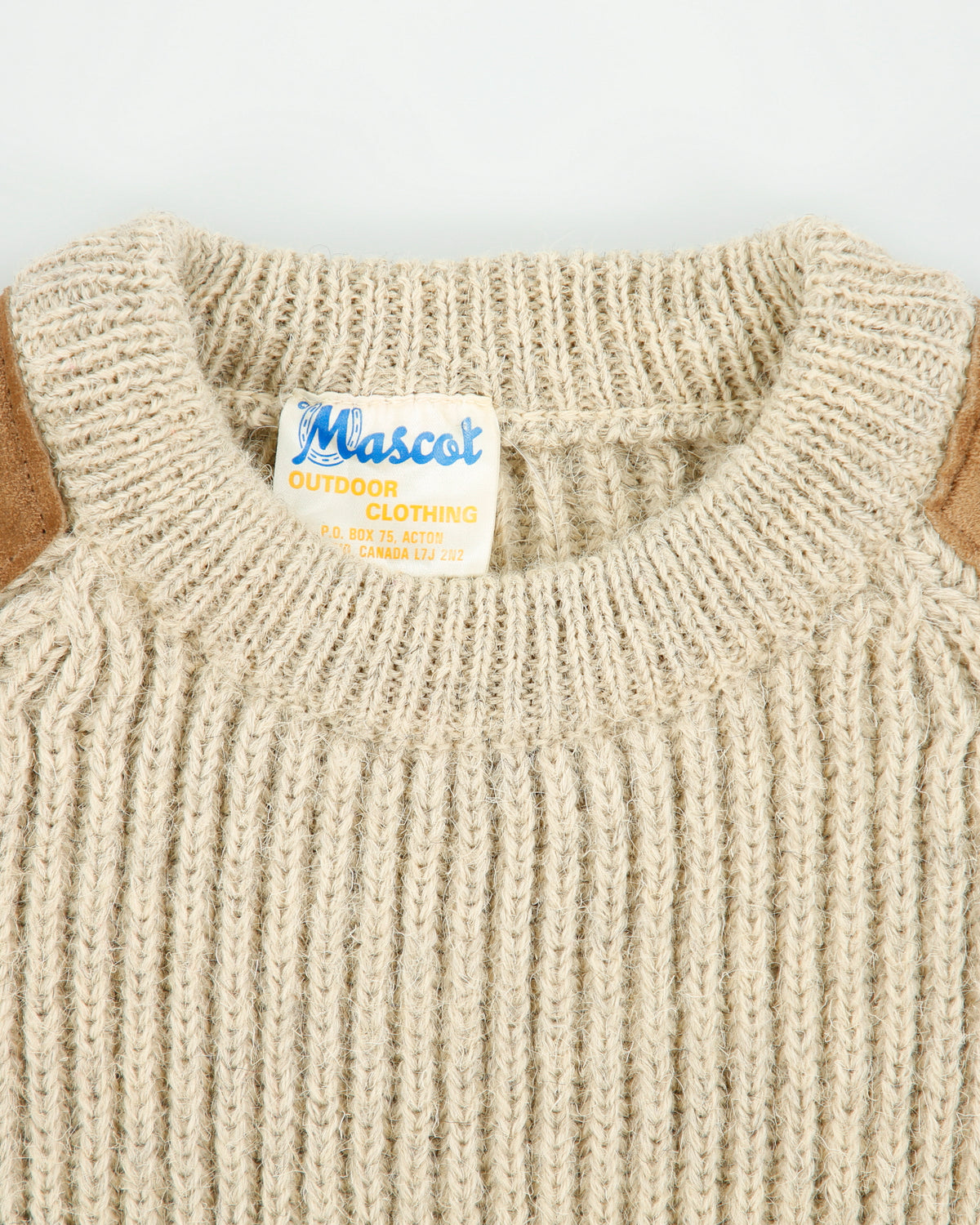 Vintage 1990s Mascot Wool Knit Suede Patch Made In England Chunky Crewneck Jumper - XXL