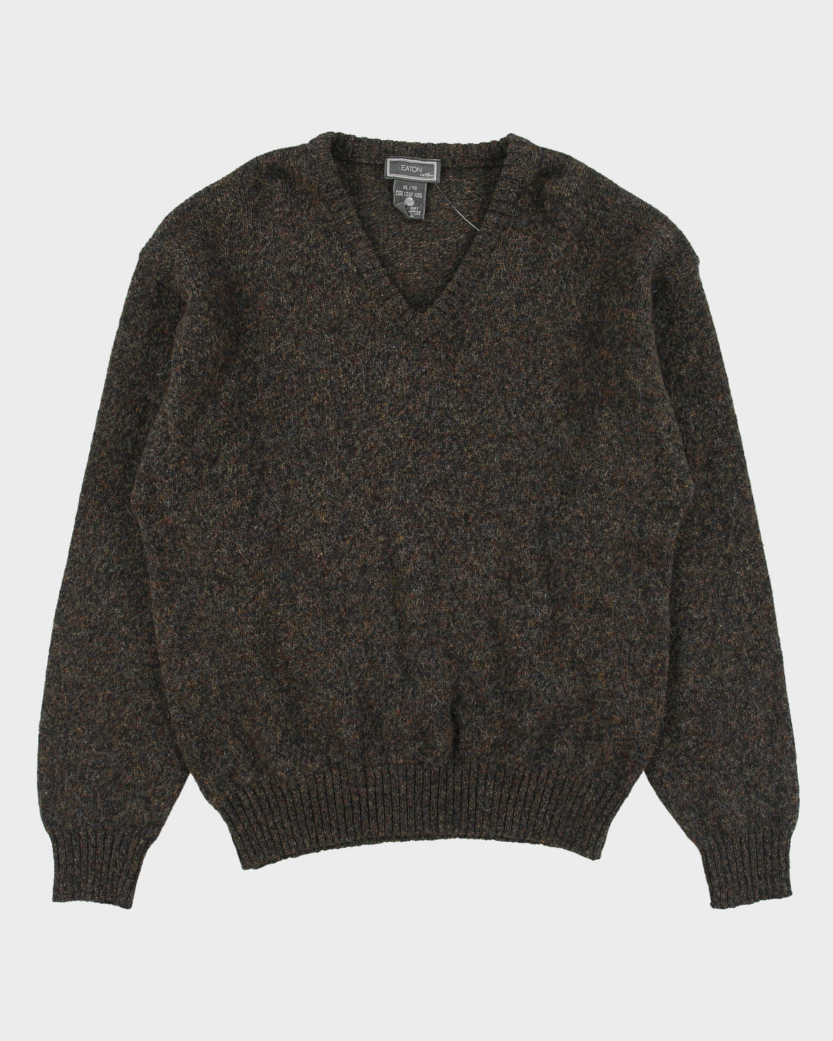 Vintage 1990s Eaton Speckled Wool Knit V-Neck Jumper - XL