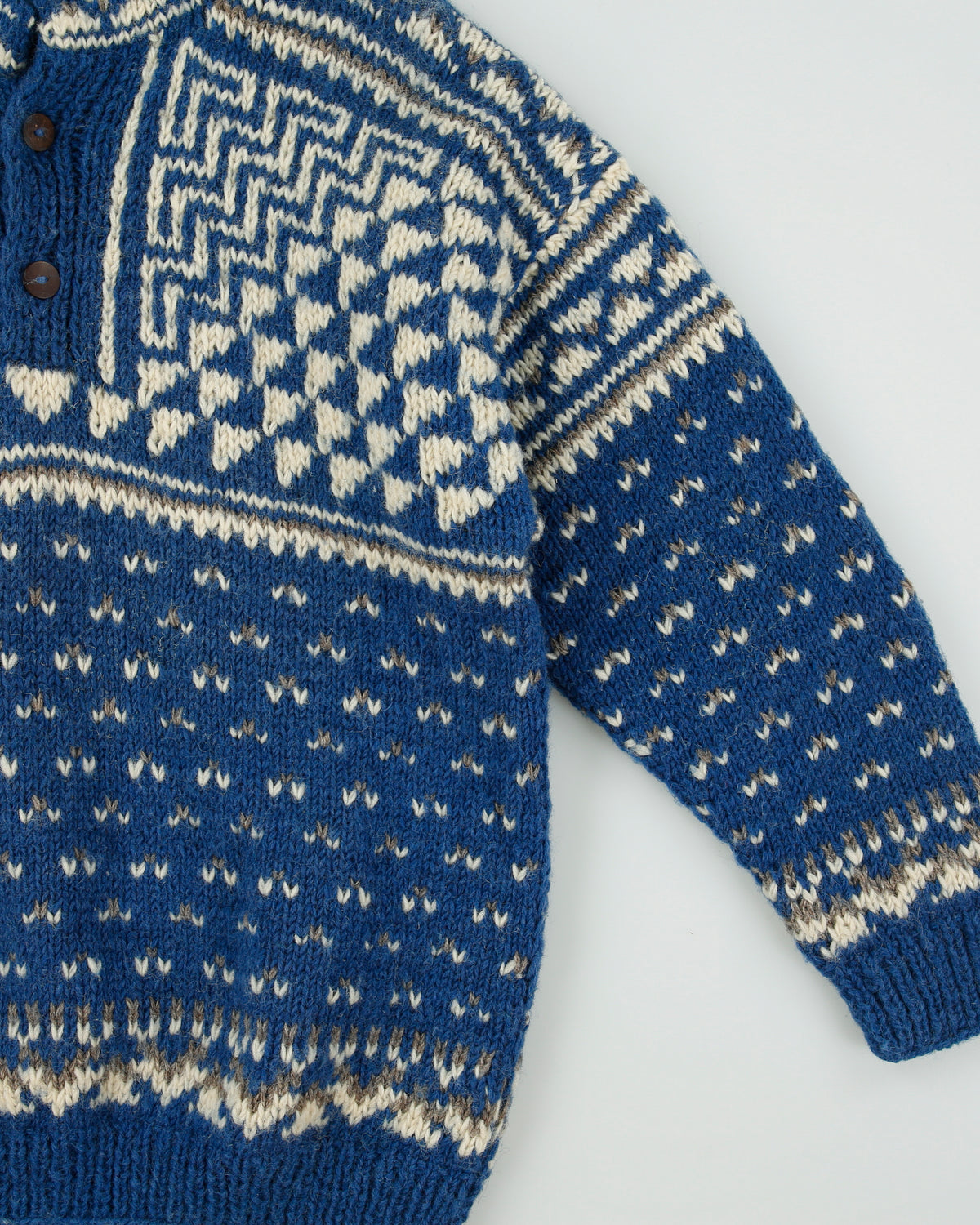 Vintage Namaste Handmade Quarter-Button Super Chunky Wool Jumper - L