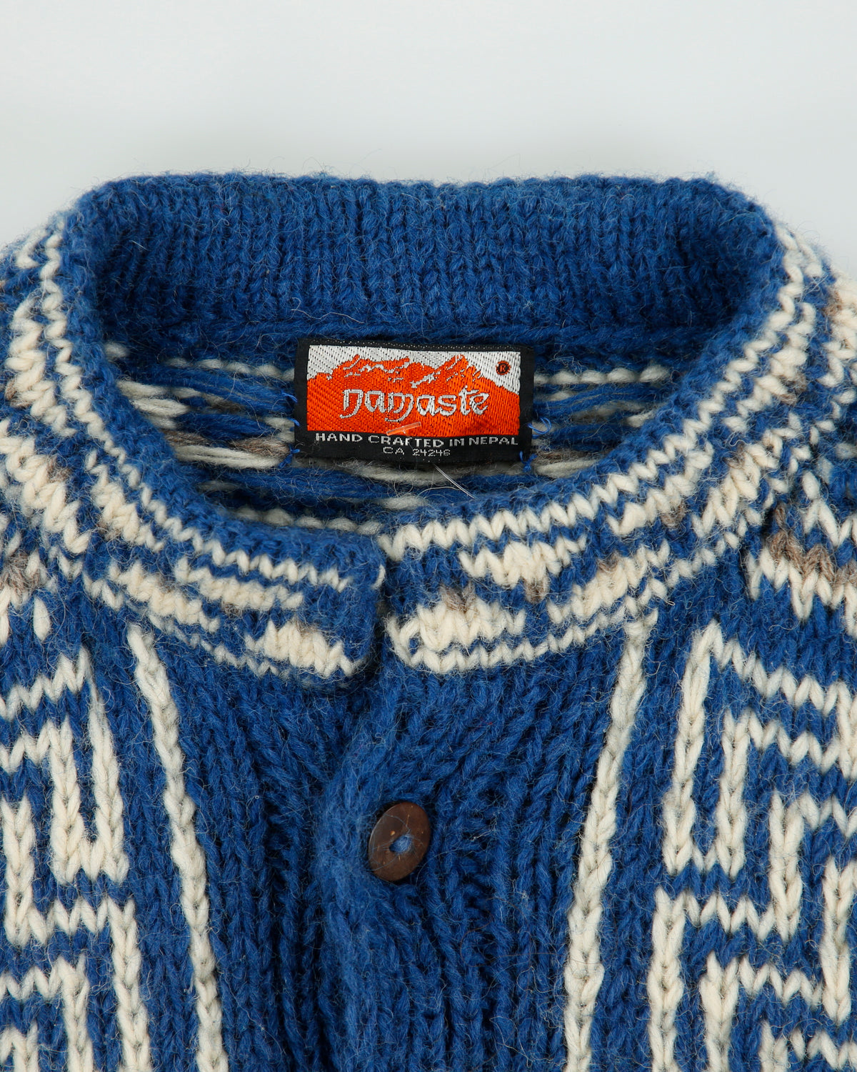 Vintage Namaste Handmade Quarter-Button Super Chunky Wool Jumper - L