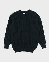Vintage 1980s Aran Country Speckled Wool Chunky Cable Knit Made In Ireland Crewneck Jumper - M