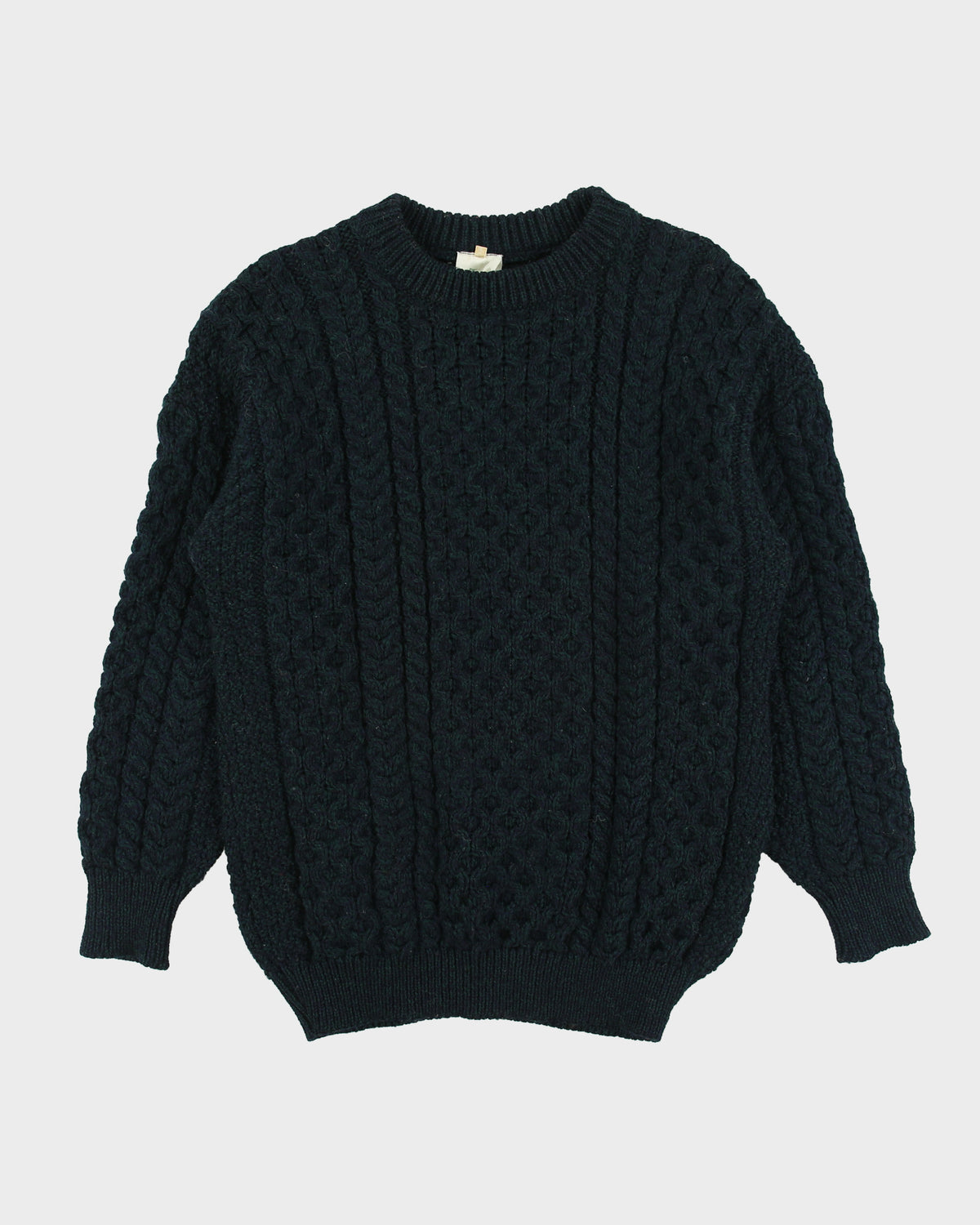 Vintage 1980s Aran Country Speckled Wool Chunky Cable Knit Made In Ireland Crewneck Jumper - M