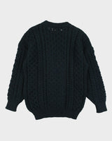 Vintage 1980s Aran Country Speckled Wool Chunky Cable Knit Made In Ireland Crewneck Jumper - M
