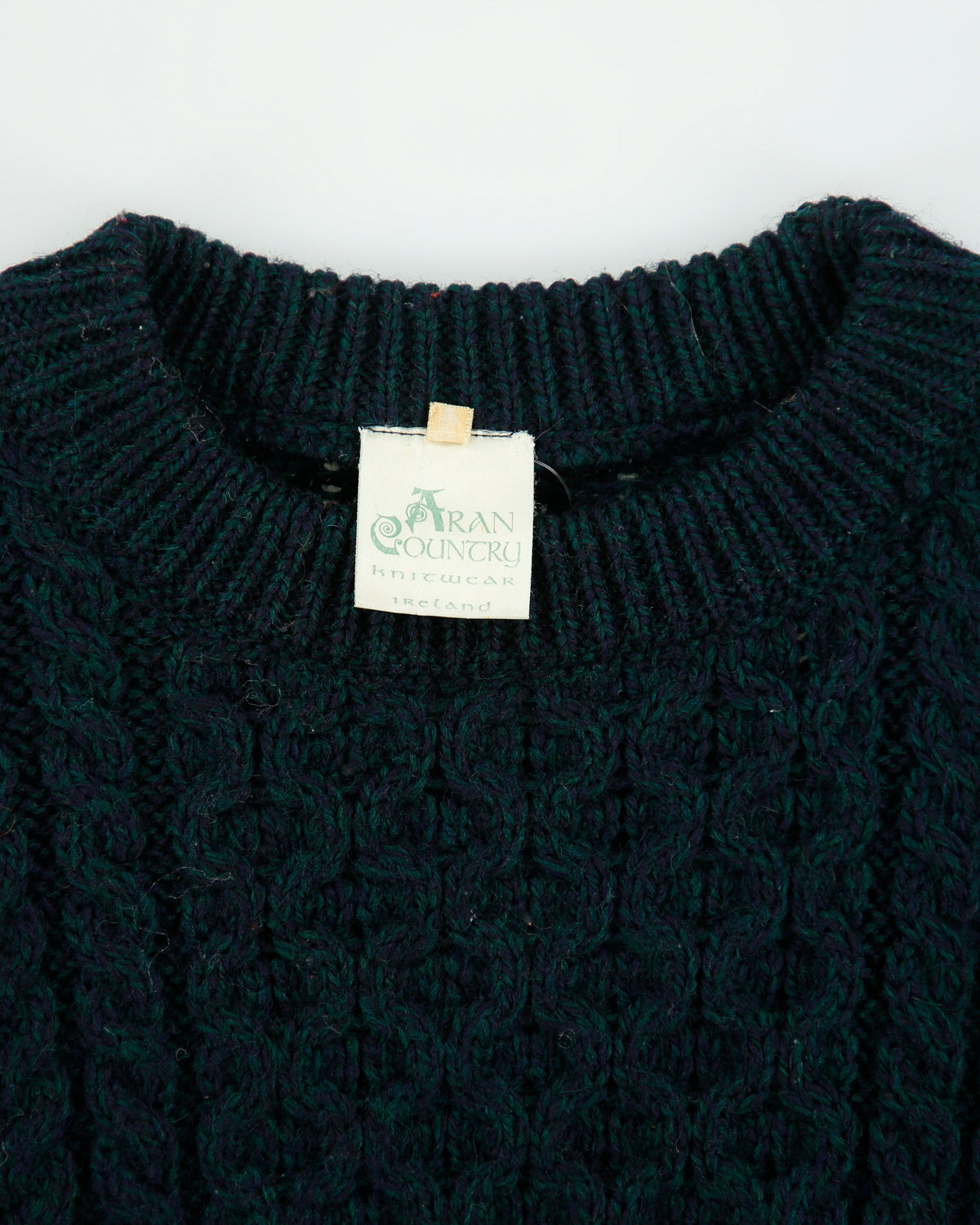 Vintage 1980s Aran Country Speckled Wool Chunky Cable Knit Made In Ireland Crewneck Jumper - M