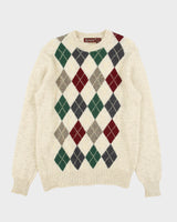 Vintage 1990s Hedgley Wool Argyle Knit Rib Crewneck Jumper - XL