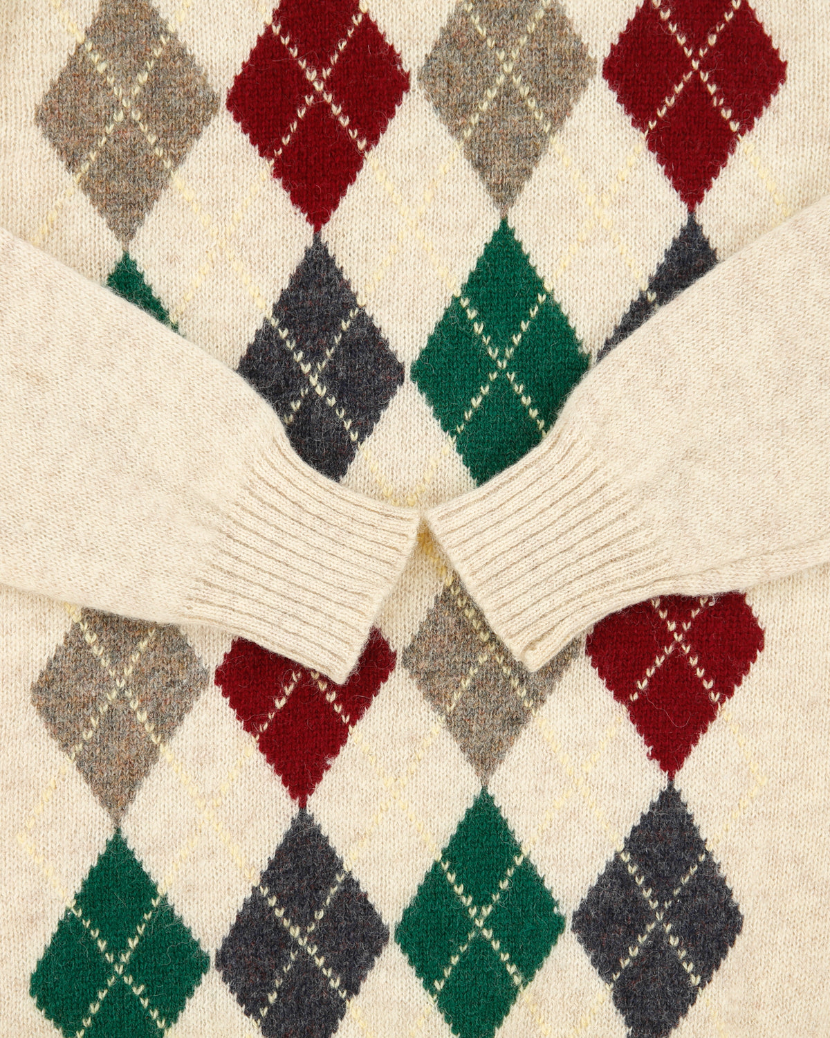 Vintage 1990s Hedgley Wool Argyle Knit Rib Crewneck Jumper - XL
