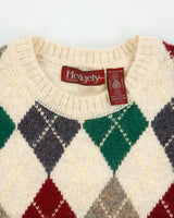 Vintage 1990s Hedgley Wool Argyle Knit Rib Crewneck Jumper - XL