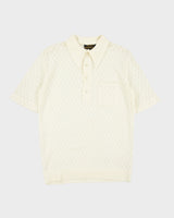 Vintage 1960s Sears Premiere Cream Diamond Open-Knit Short Sleeve Polo Shirt - M