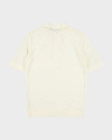 Vintage 1960s Sears Premiere Cream Diamond Open-Knit Short Sleeve Polo Shirt - M