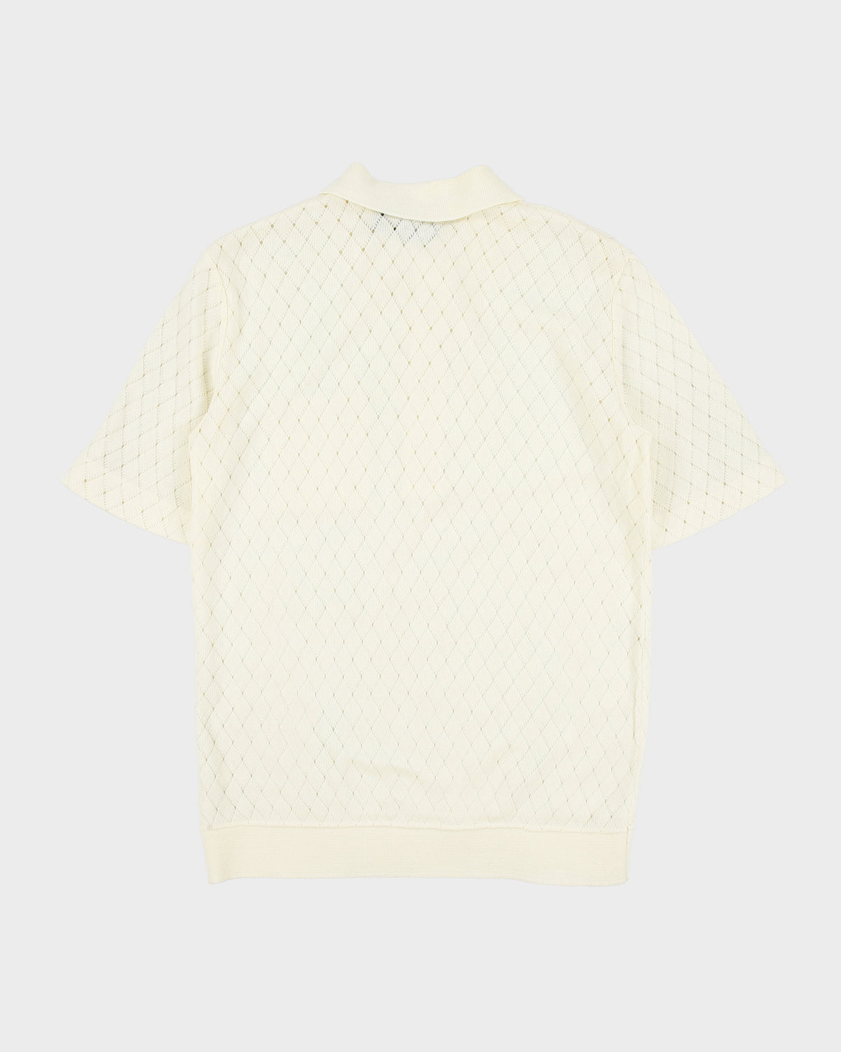 Vintage 1960s Sears Premiere Cream Diamond Open-Knit Short Sleeve Polo Shirt - M