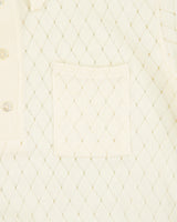 Vintage 1960s Sears Premiere Cream Diamond Open-Knit Short Sleeve Polo Shirt - M