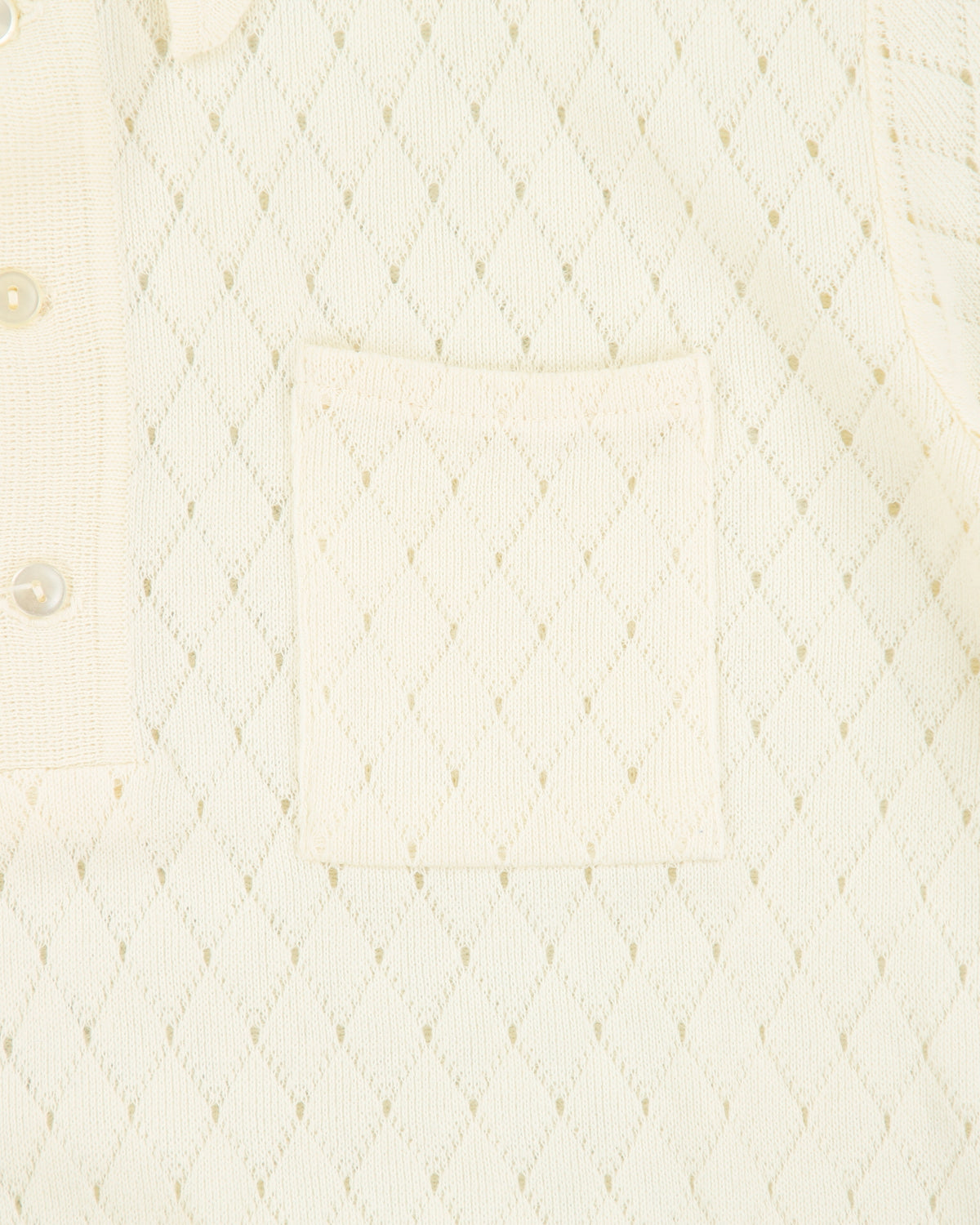 Vintage 1960s Sears Premiere Cream Diamond Open-Knit Short Sleeve Polo Shirt - M
