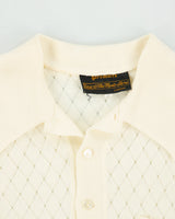 Vintage 1960s Sears Premiere Cream Diamond Open-Knit Short Sleeve Polo Shirt - M