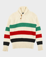 Vintage 1980s Polo Ralph Lauren Wool Hudson Bay Striped Chunky Rib Knit Shawl Neck Jumper - M