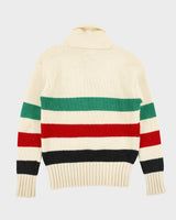 Vintage 1980s Polo Ralph Lauren Wool Hudson Bay Striped Chunky Rib Knit Shawl Neck Jumper - M