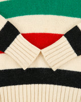 Vintage 1980s Polo Ralph Lauren Wool Hudson Bay Striped Chunky Rib Knit Shawl Neck Jumper - M