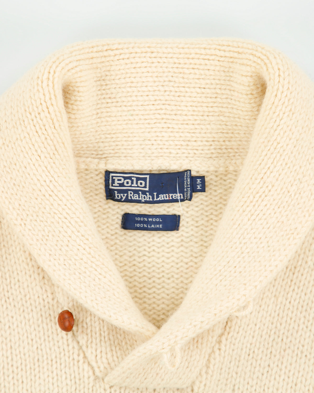 Vintage 1980s Polo Ralph Lauren Wool Hudson Bay Striped Chunky Rib Knit Shawl Neck Jumper - M