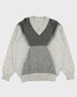 Vintage 1980s Lanvin Studio Japan Mohair/Alpaca/Wool Blend Knit V-Neck Rib Jumper - XL