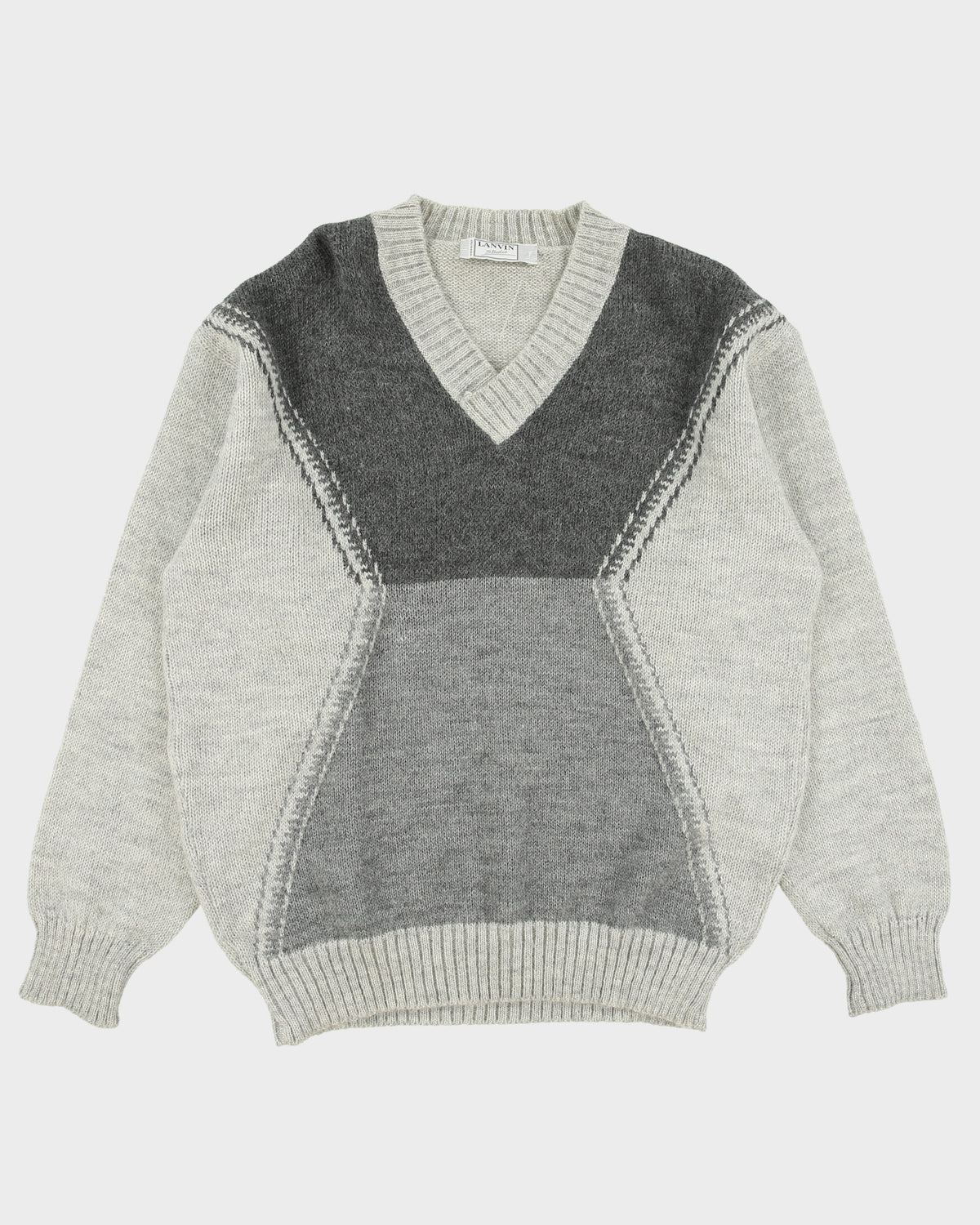 Vintage 1980s Lanvin Studio Japan Mohair/Alpaca/Wool Blend Knit V-Neck Rib Jumper - XL