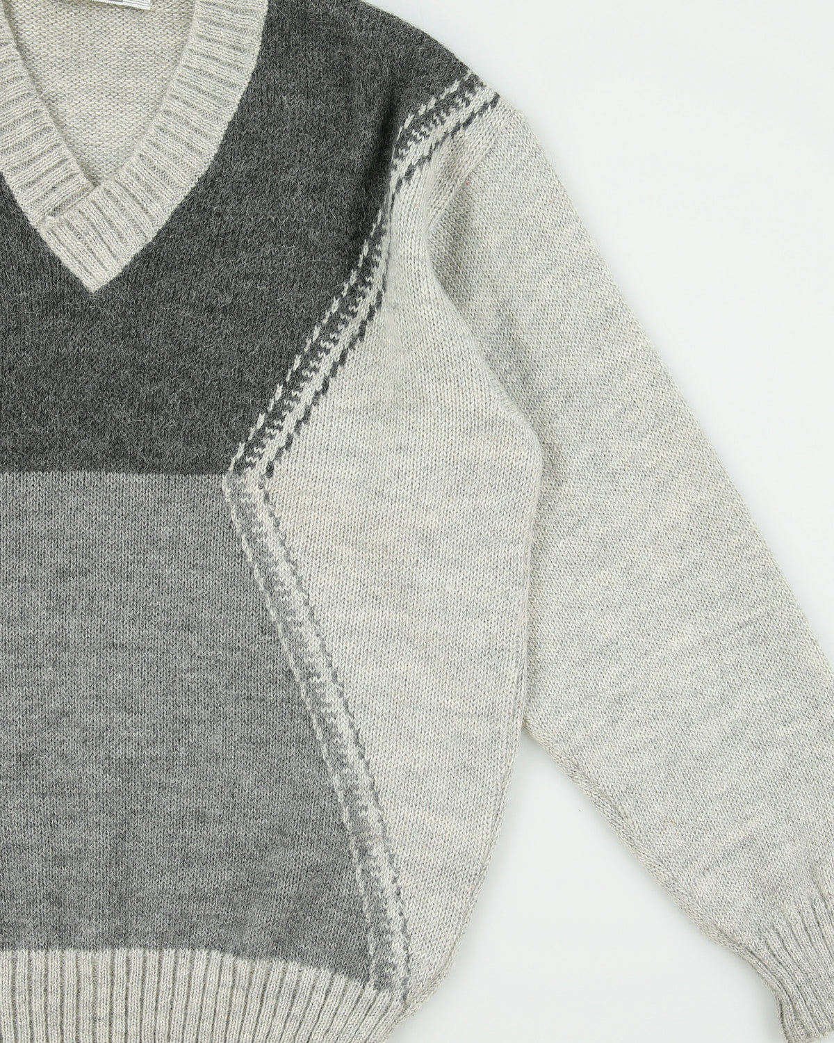 Vintage 1980s Lanvin Studio Japan Mohair/Alpaca/Wool Blend Knit V-Neck Rib Jumper - XL