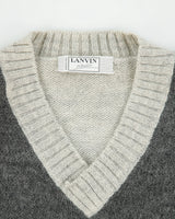 Vintage 1980s Lanvin Studio Japan Mohair/Alpaca/Wool Blend Knit V-Neck Rib Jumper - XL