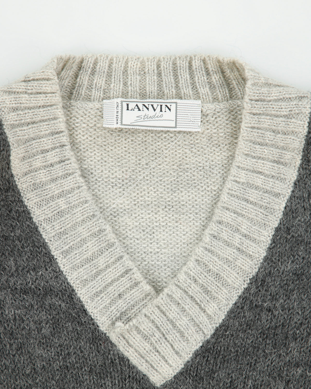 Vintage 1980s Lanvin Studio Japan Mohair/Alpaca/Wool Blend Knit V-Neck Rib Jumper - XL