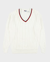 Vintage 1990s Fila Chunky Cable Knit Classic V-Neck Cricket Jumper - L