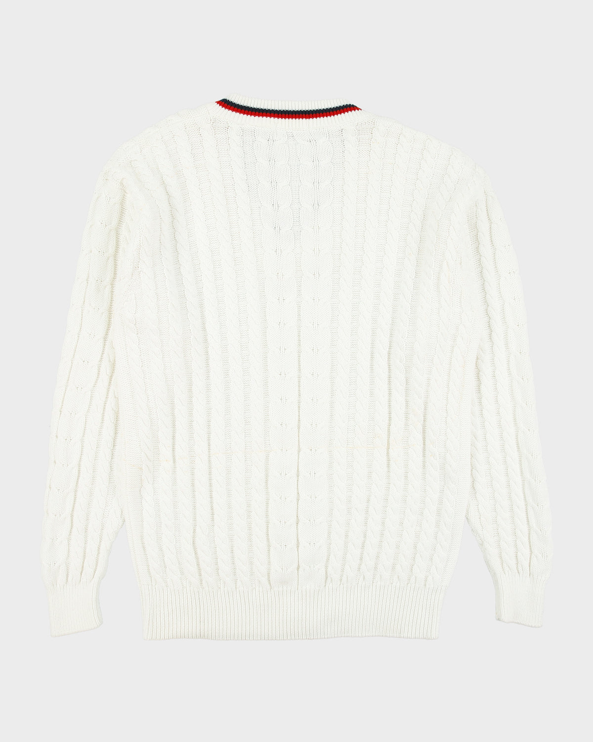 Vintage 1990s Fila Chunky Cable Knit Classic V-Neck Cricket Jumper - L