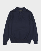Vintage Christian Lacroix Navy Merino Wool Knit Long Sleeve Polo Jumper - M