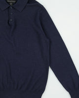 Vintage Christian Lacroix Navy Merino Wool Knit Long Sleeve Polo Jumper - M