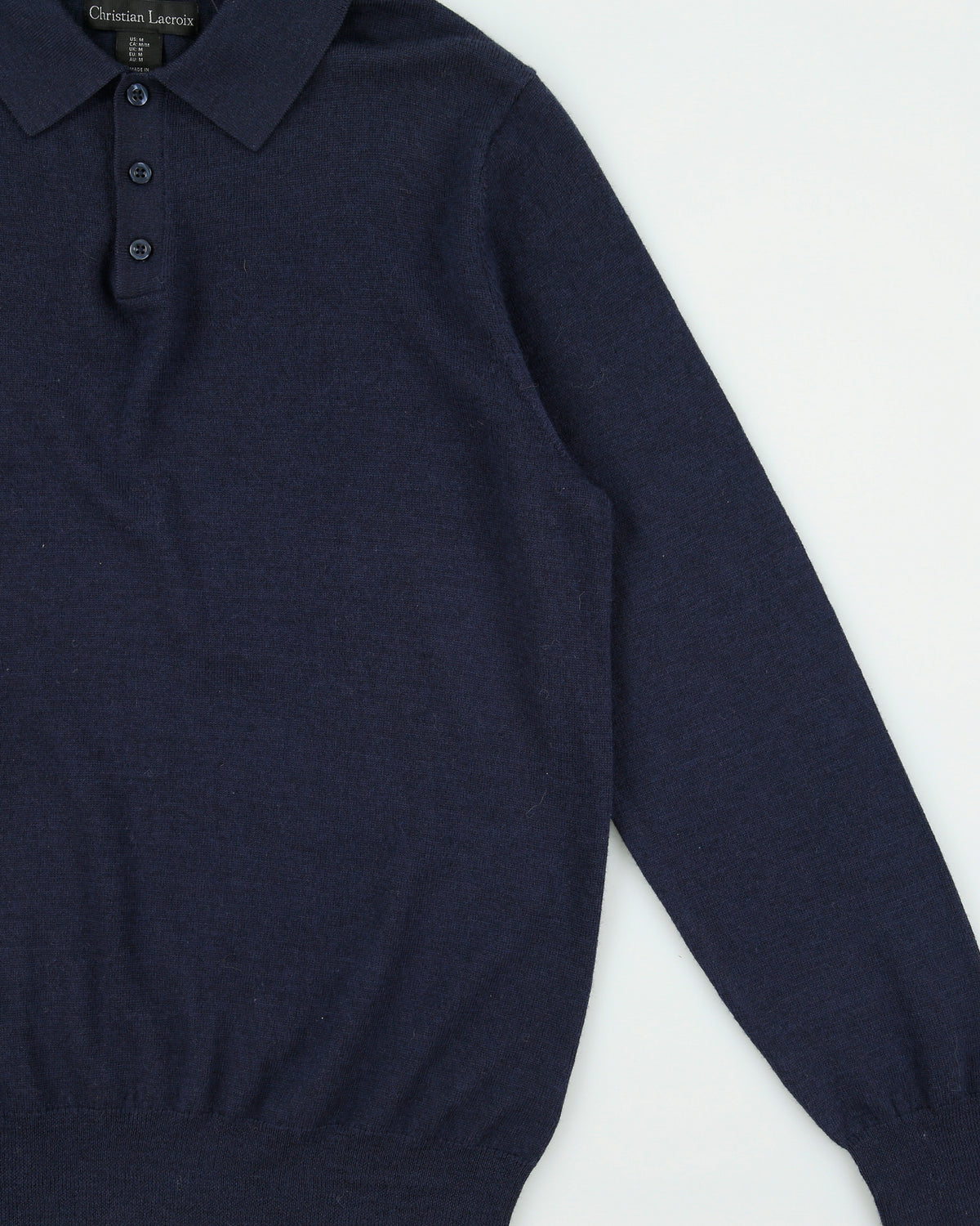 Vintage Christian Lacroix Navy Merino Wool Knit Long Sleeve Polo Jumper - M
