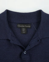 Vintage Christian Lacroix Navy Merino Wool Knit Long Sleeve Polo Jumper - M