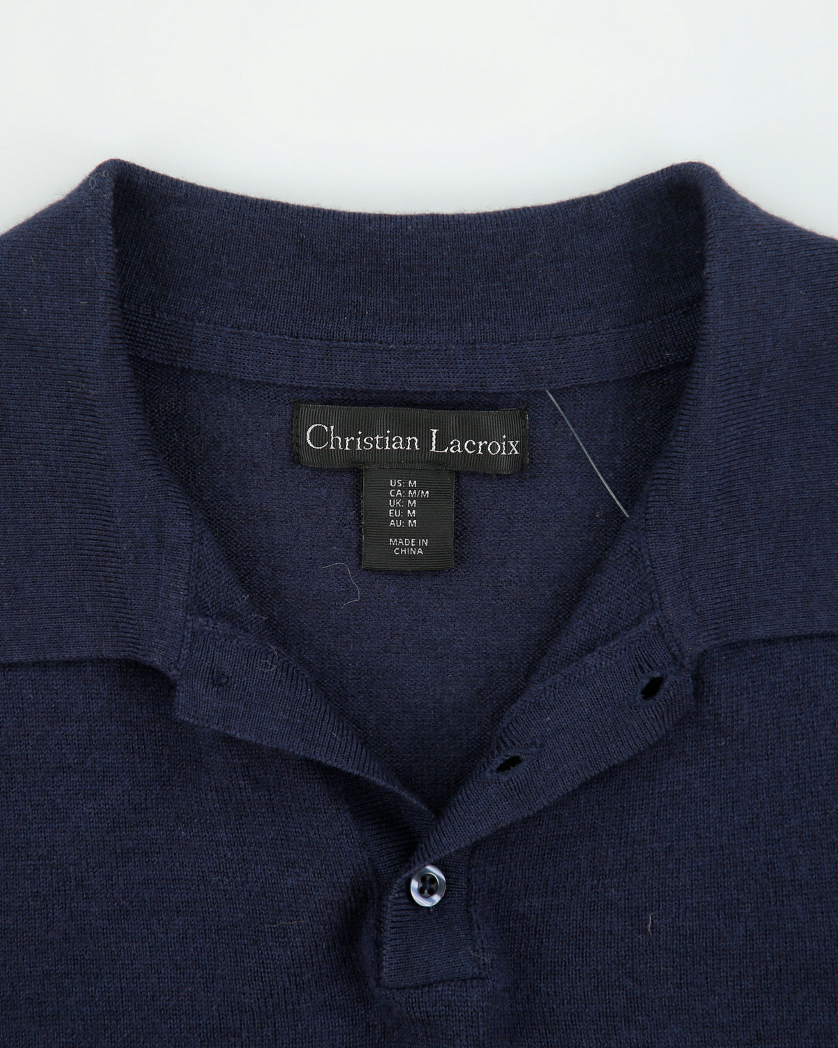 Vintage Christian Lacroix Navy Merino Wool Knit Long Sleeve Polo Jumper - M