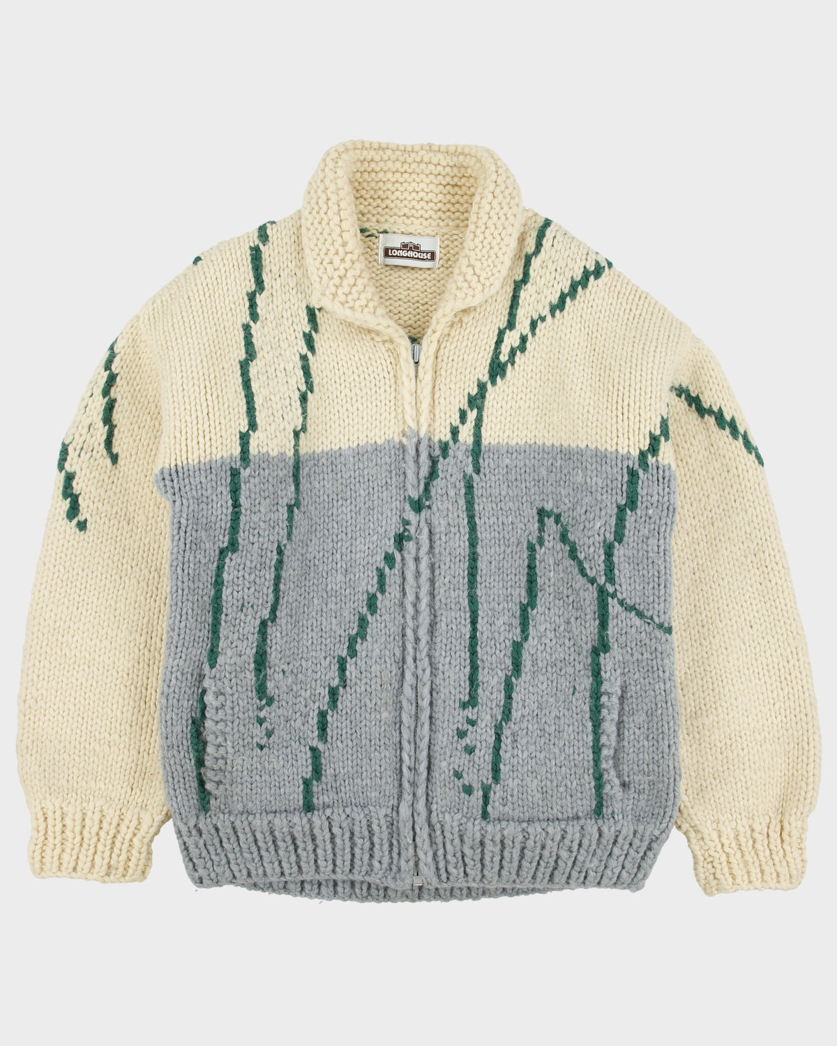 Vintage 1980s Longhouse Heavyweight Made In Canada Handmade Wool Chunky Knit Duck Cowichan Cardigan - M