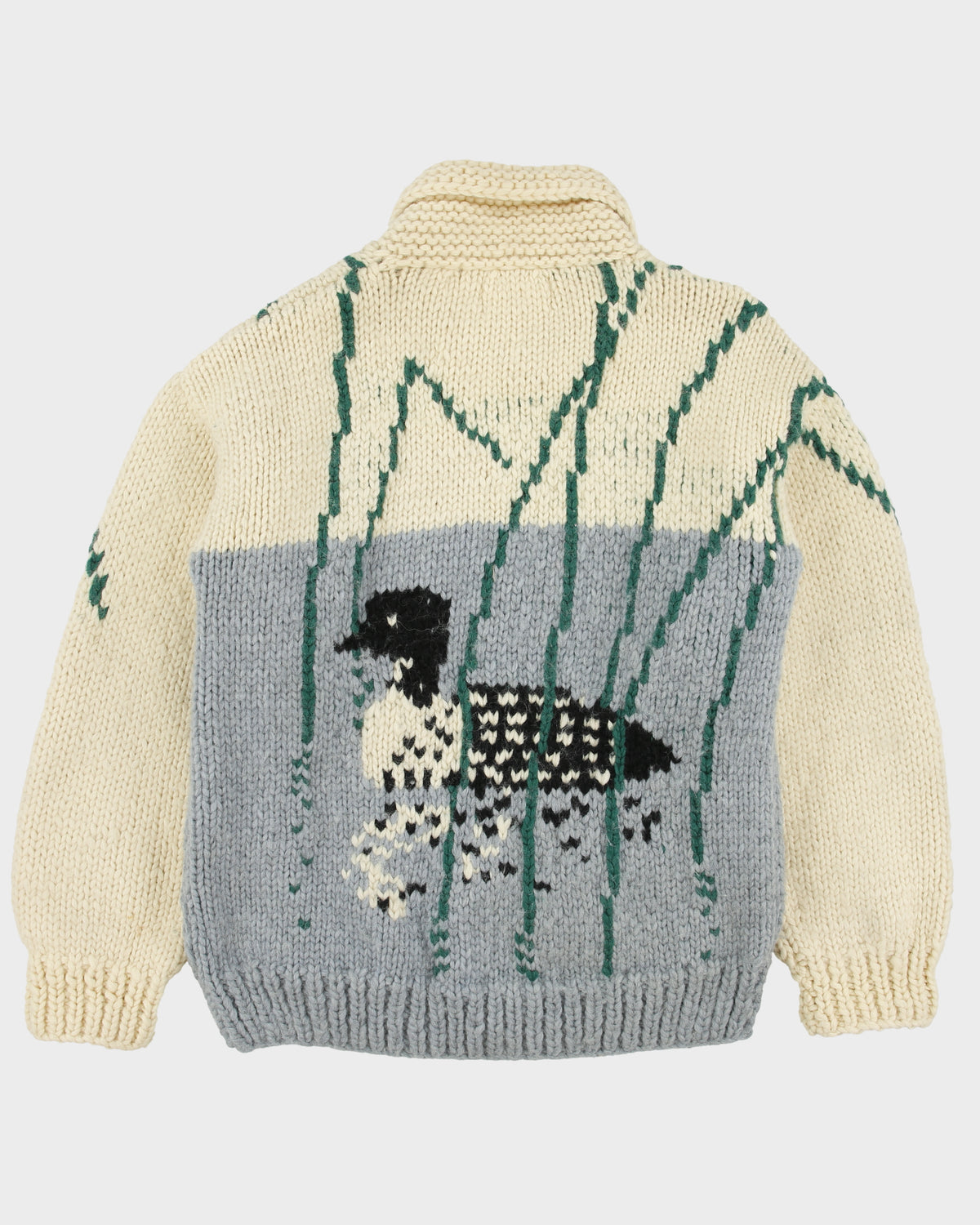Vintage 1980s Longhouse Heavyweight Made In Canada Handmade Wool Chunky Knit Duck Cowichan Cardigan - M