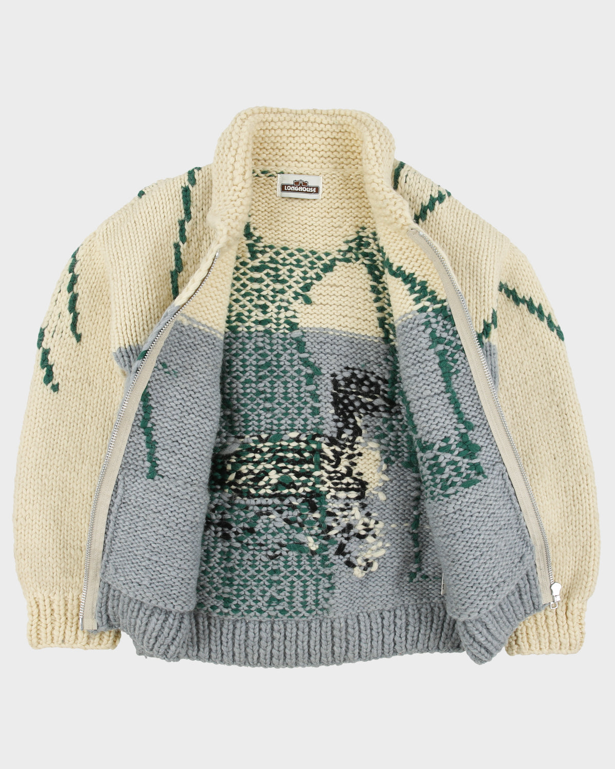 Vintage 1980s Longhouse Heavyweight Made In Canada Handmade Wool Chunky Knit Duck Cowichan Cardigan - M
