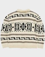 Vintage Camp Kitschy Knits 'Big Lebowski Dude' Handmade In Ecuador Wool Collared Cardigan - L