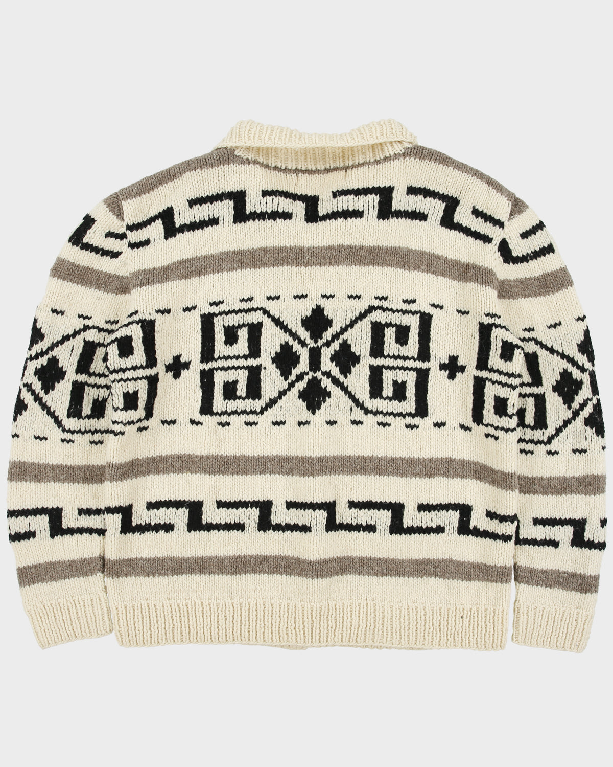 Vintage Camp Kitschy Knits 'Big Lebowski Dude' Handmade In Ecuador Wool Collared Cardigan - L