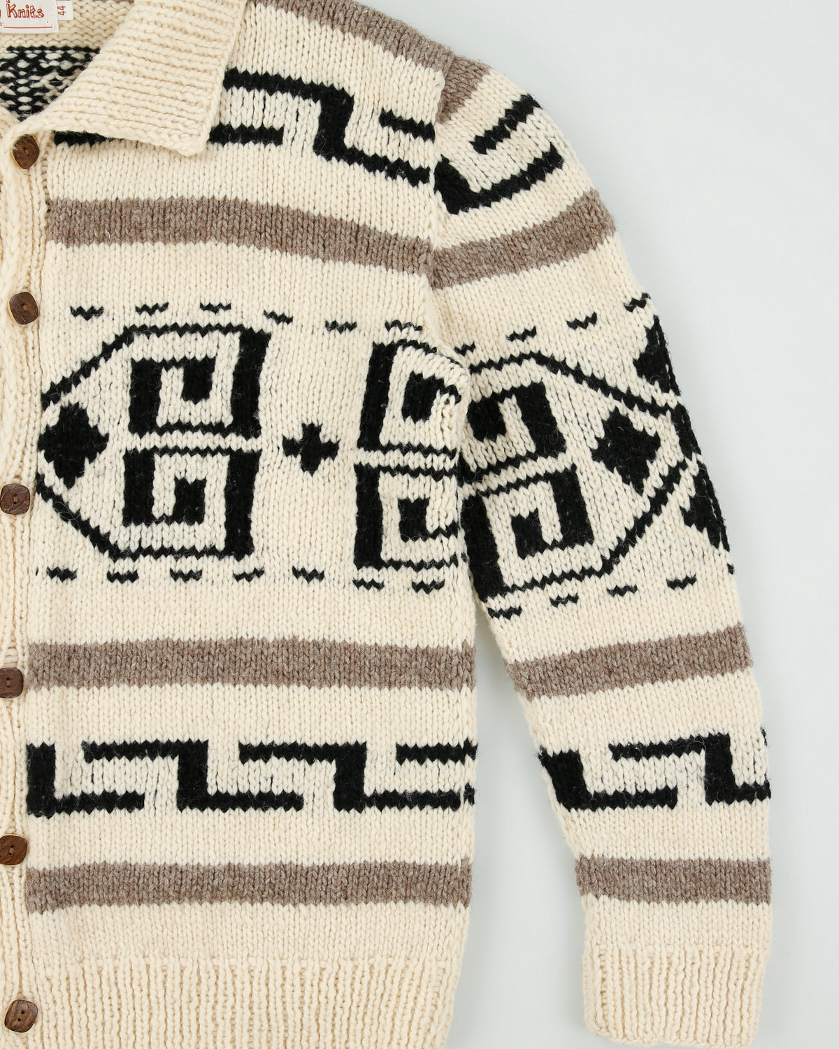 Vintage Camp Kitschy Knits 'Big Lebowski Dude' Handmade In Ecuador Wool Collared Cardigan - L