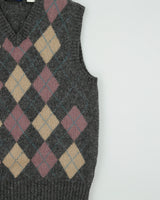 Vintage 1990s Hartog Marine Club Argyle Wool Knit Sweater Vest - M