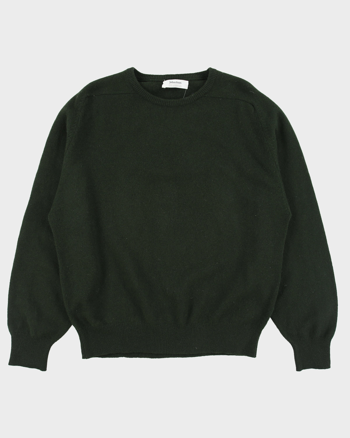 Johnstons Of Elgin Forest Green Reuben Lambswool Made In Scotland Crewneck Knit Jumper - L