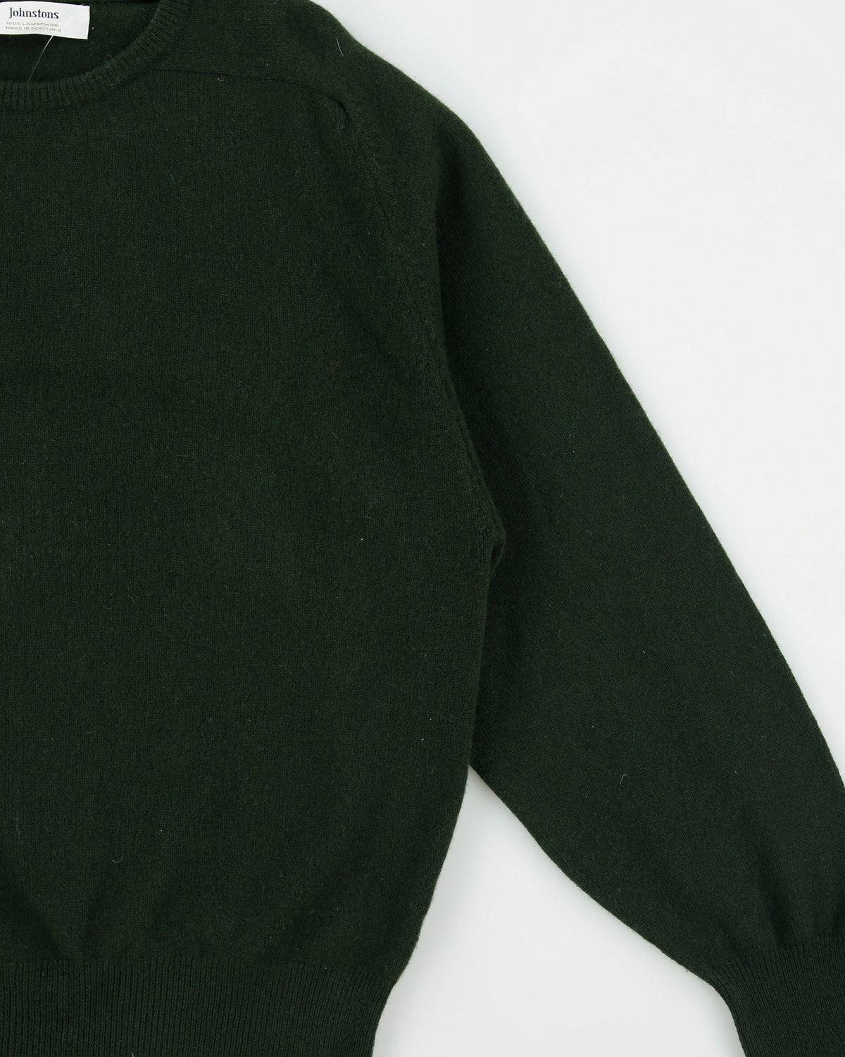 Johnstons Of Elgin Forest Green Reuben Lambswool Made In Scotland Crewneck Knit Jumper - L