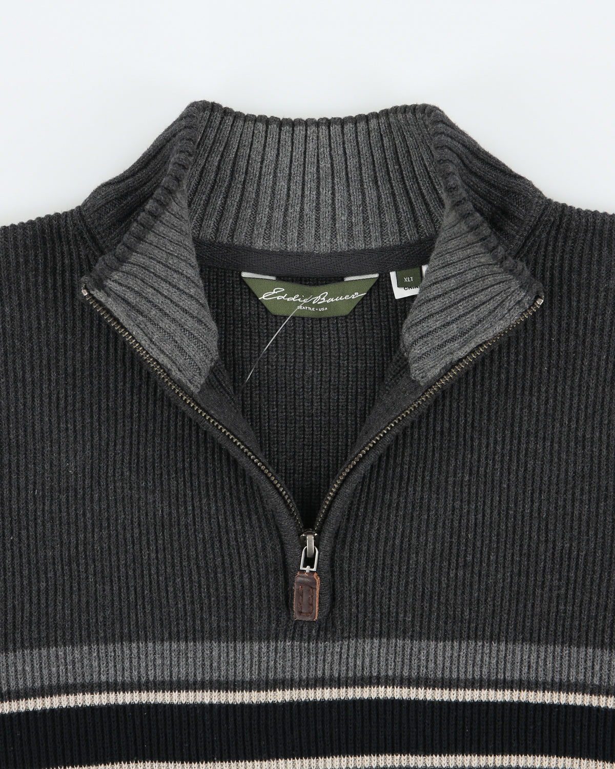 Vintage Eddie Bauer Ribbed Knit Quarter Zip Jumper - XL