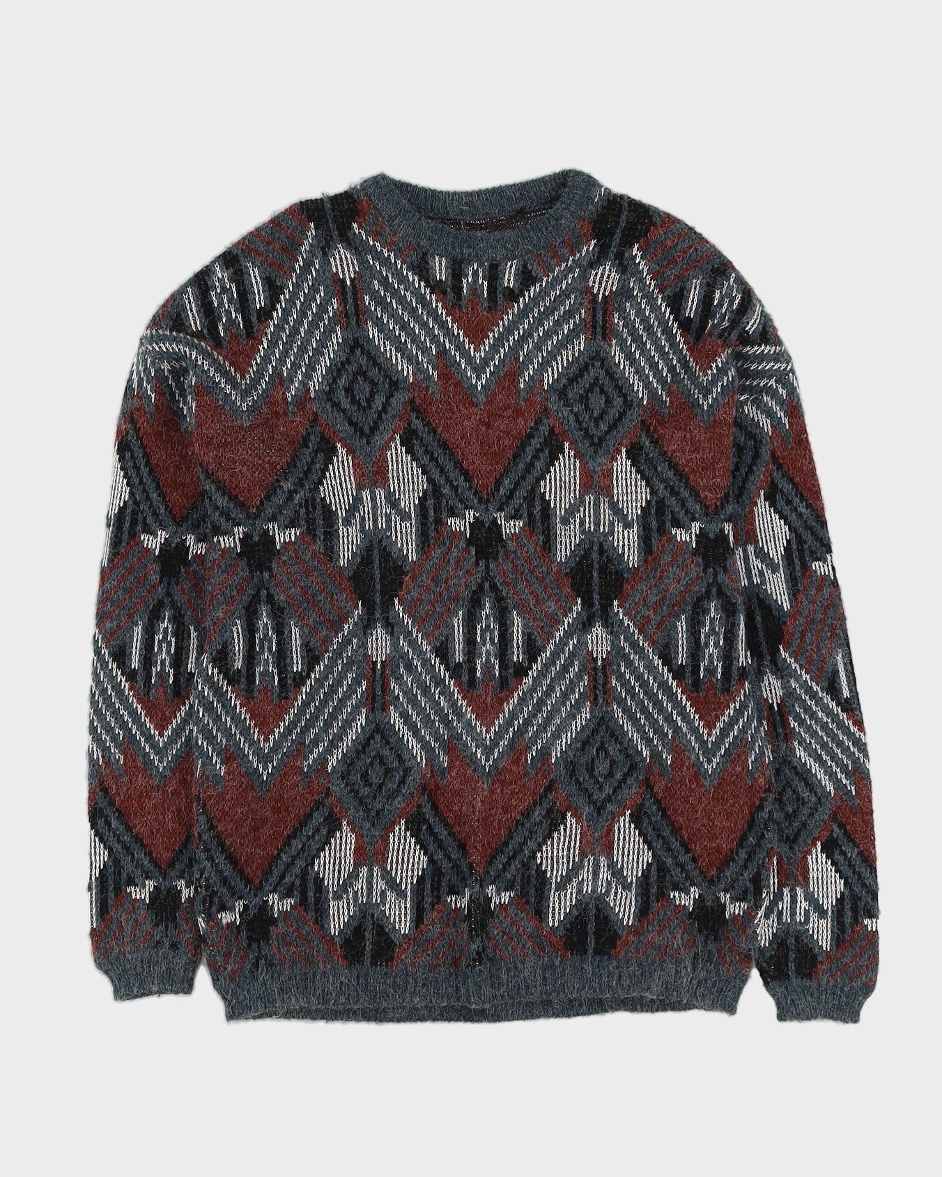 00s Burgundy and Teal Knitted Jumper - L